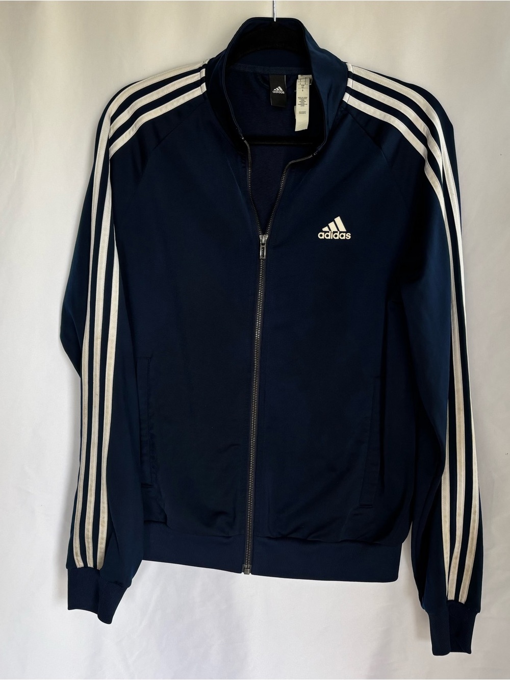 adidas Navy Vintage Track Jacket with White Stripes Mens Unisex Size Small